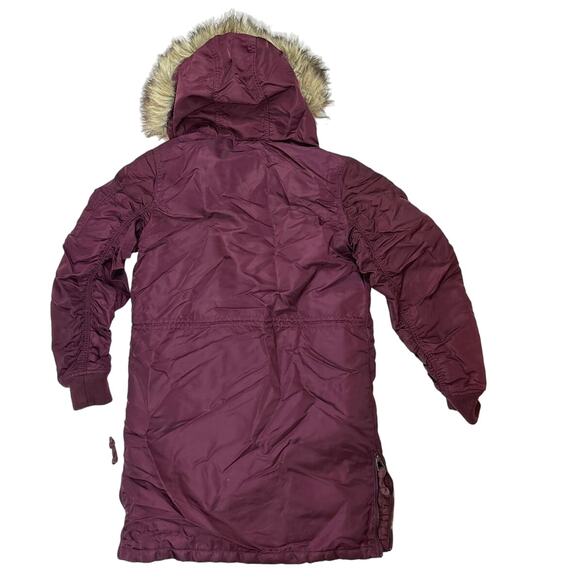 Abercrombie & Fitch Womens Maroon Red Fur Trim Hooded Lined Parka Jacket Size XS - Picture 2 of 12